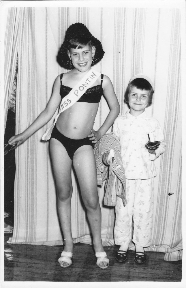 Rosie as Wee Willie Winkie and brother Richard dressed as a beauty queen Pontins Jersey 1966